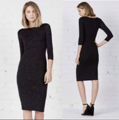 P-XS Bailey 44 Column Dress Black Spacedye Jersey Knit Ruched Bandage 3/4  Sleeve | eBay