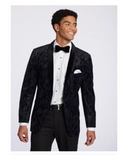 Slim Fit Shawl Black Crushed Velvet Tuxedo Jacket with Solid Lapel jacket only