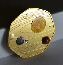 SOLAR SYSTEM 24ct Gold Commemorative. Colour, Gemstone & Crystal. Moon/Mars/Sun