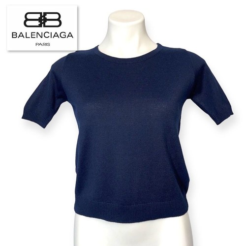 Balenciaga, Maglione Tricot BALENCIAGA PARIS maglia cotone vintage girocollo manica corta 42
