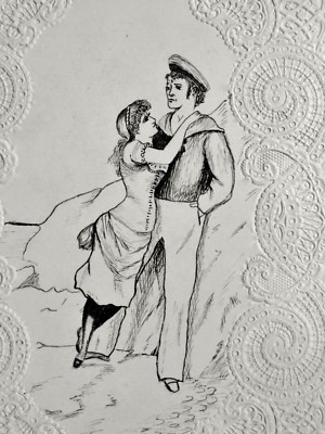 A.E.Salt (19.Jhdt) Federzeichnung 1883: SEEMANN & BRAUT ''WAS HE IN A TEMSER THEN