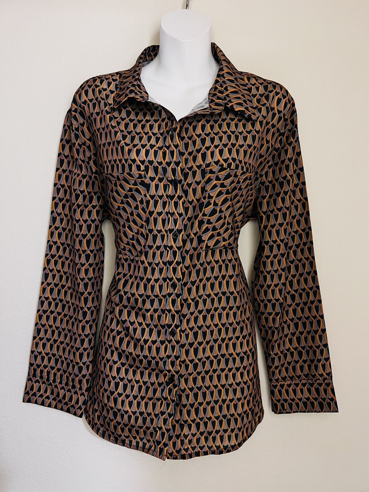 Mossimo button Down Medium Brown/ Black Long Slee… - image 3