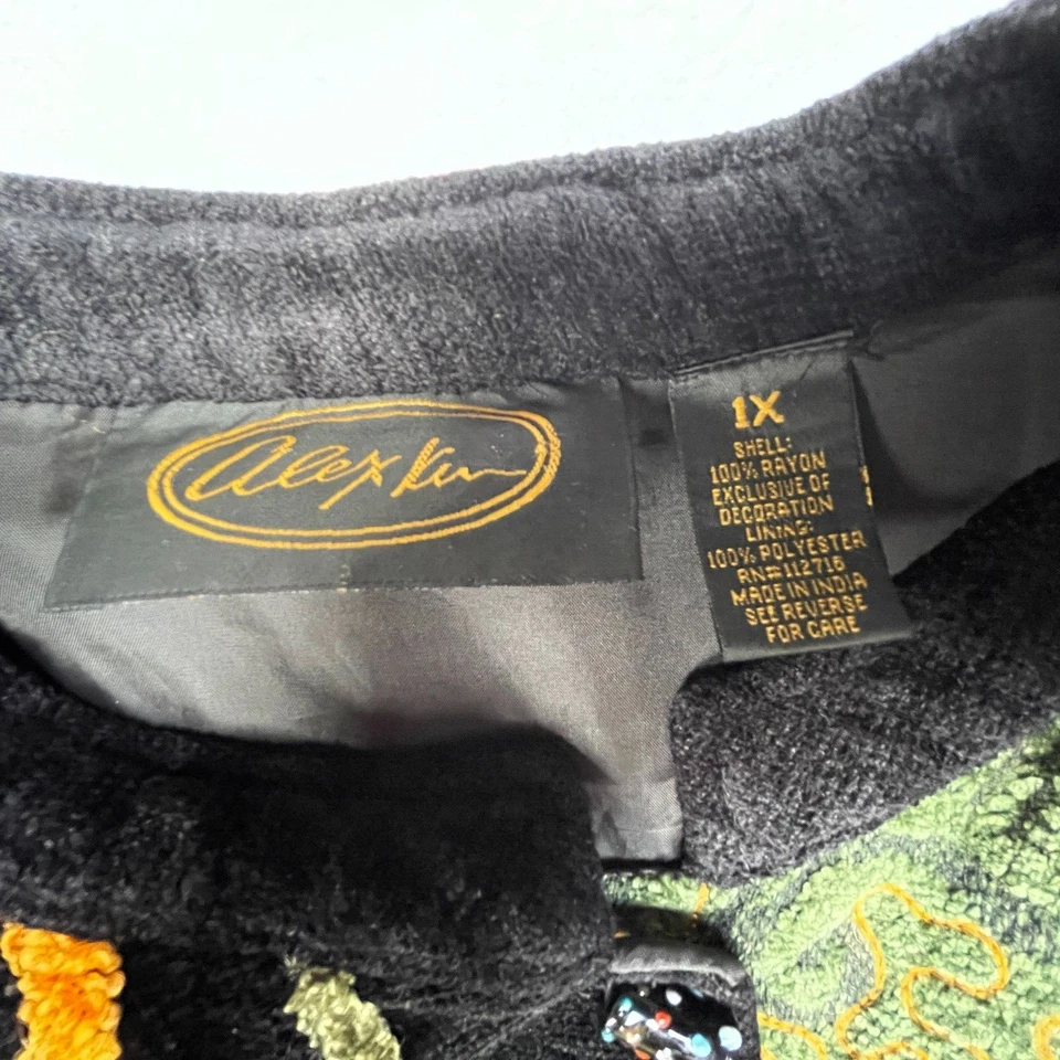 Chaqueta de Chenilla Alex Kim Mujer Verde Negra Estampada Patchwork 1X Botón Único Foto 3 de 4