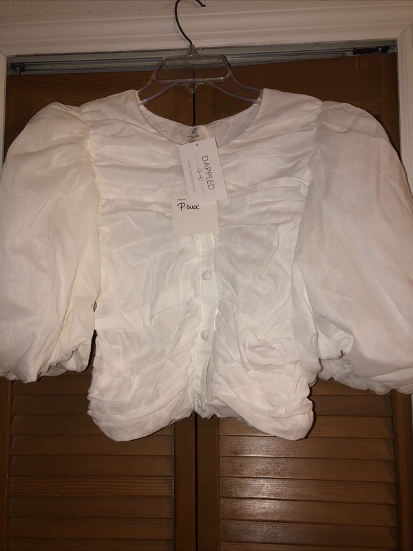 P Cill Shirt Women’s Small White Tiered Ruffle Front Top Balloon Sleeves NWT