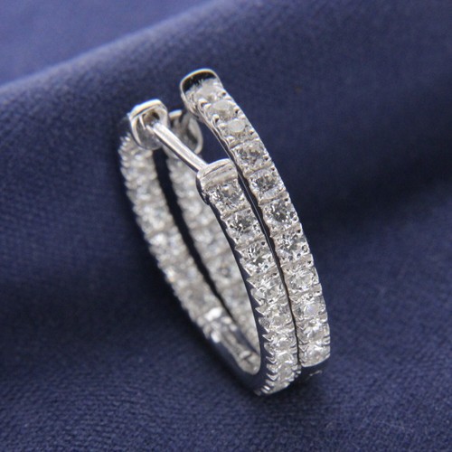 IGI Certified 1Ct Round Lab Grown Inside Out Diamond Hoop Earrings 925 Silver - Picture 6 of 12