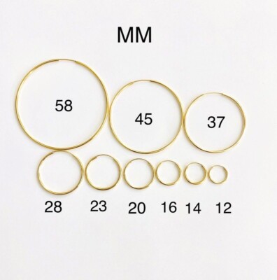 Real Solid 14K Yellow Gold Endless Hoop Earrings - ALL Sizes - ER117 | eBay