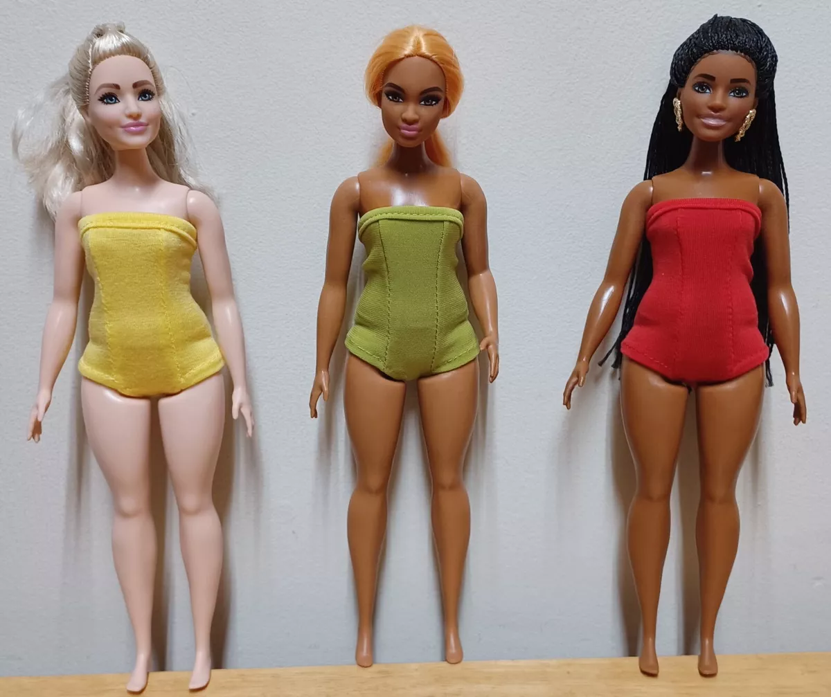 Curvy Barbie 11 1/2 Doll Clothing 3 swimsuits Yellow, Red, Green