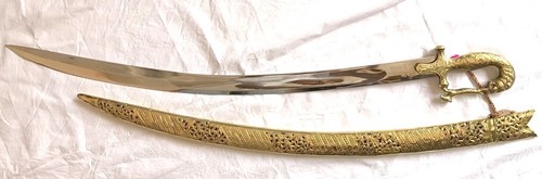 Rajput wedding sword with golden brass sheath 100 cms - Picture 8 of 11