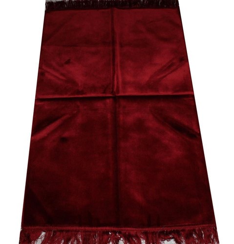 Alfombra de oración de terciopelo islámico turco Modefa | Janamaz simple sólida - roja - Imagen 3 de 3