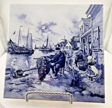 Royal Mosa Ter Steege BV Blue Delft Blauw Hand Decorated Ceramic 6" Tile Holland