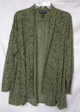 Women's I-N-C International Concepts Woman GREEN PRINT Open Front Cardigan 2X