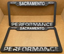 2-RARE CHEVROLET PERFORMANCE (SACRAMENTO) LICENSE PLATE FRAME-VINTAGE-plastic