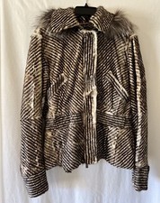 Ferre Goat Fur With Silver Fox Fur Trim Coat Jacket Sz 46