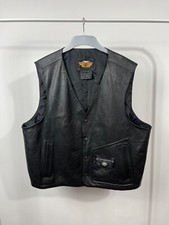 Harley-Davidson Genuine Leather Black Motorcycle Biker Vest Size 2XL