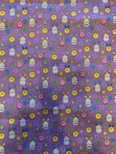 Glitter Bunny/Chicks on Purple Background.Pleated.Reuse.Cotton.Mask. - Picture 4 of 5