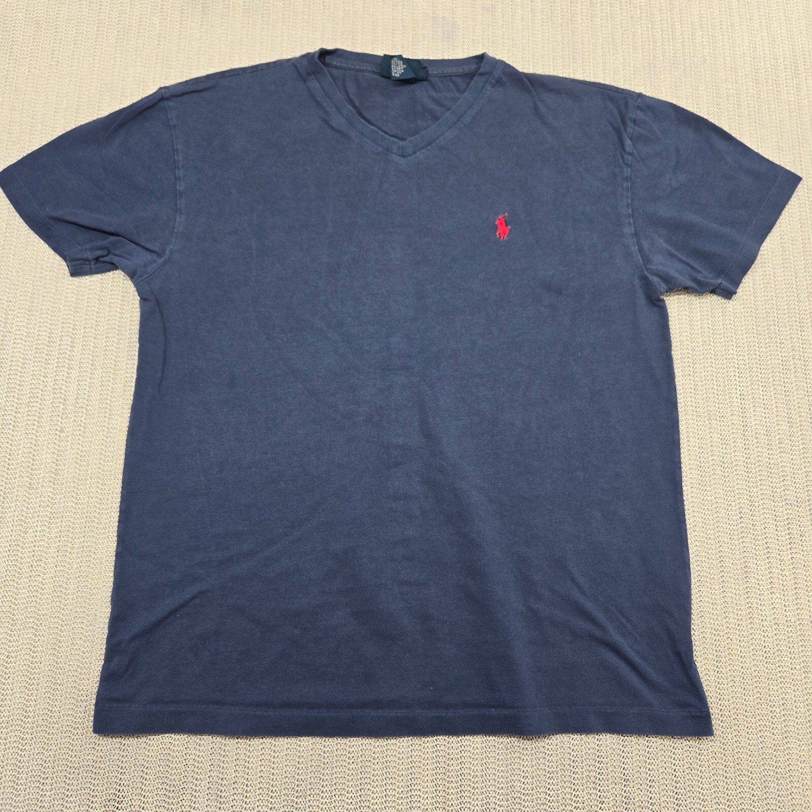 Polo Ralph Lauren camicia uomo piccola blu manica corta maglietta scollo a V logo pony vintage