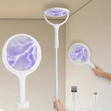 3 In 1 Rotating Rechargeable  Electric Fly Racket Bug Mosquito Zapper