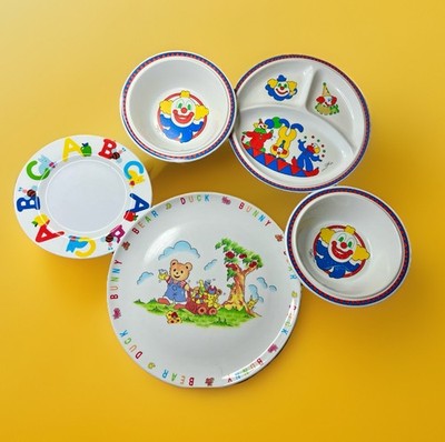Vintage 1980 s Children s Melamime 5 Piece Plate Set SplashWare Splash Ware