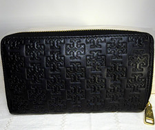 Tory Burch Black Logo Pattern Women's Zip-Around Wallet w/ Zipper, Cards