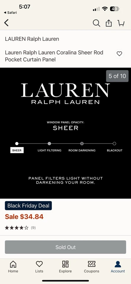 Ralph Lauren Coralina cortinas transparentes 5 paneles NUEVO en paquete AGOTADO 50”x84” -$75 Foto 3 de 4