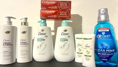 Dove, Colgate, Crest Shampoo, Conditioner, Body Wash, Deodorant, Toothpaste Lot