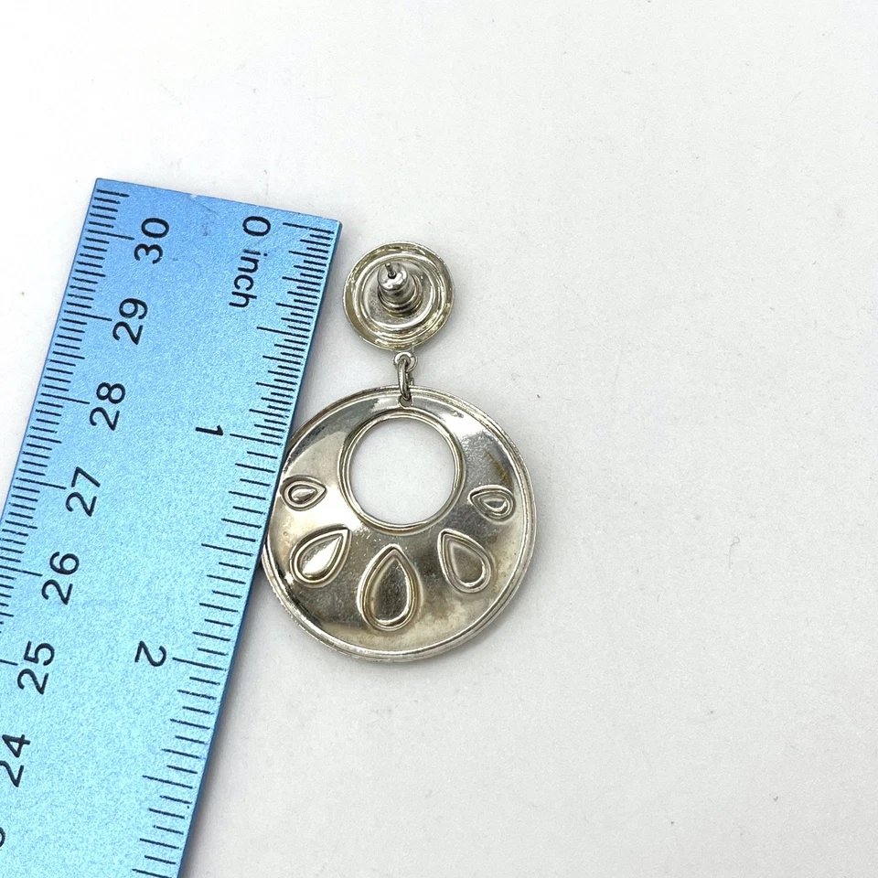 Pendientes colgantes redondos vintage en tono plata con detalles de esmalte de color turquesa Foto 3 de 3