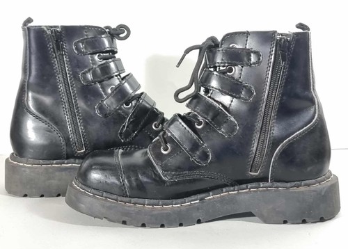 Anarchic T.U.K. Botas Punk Góticas Reino Unido Talla 8 - Cuero Negro Con Hebillas Calavera - Imagen 8 de 9