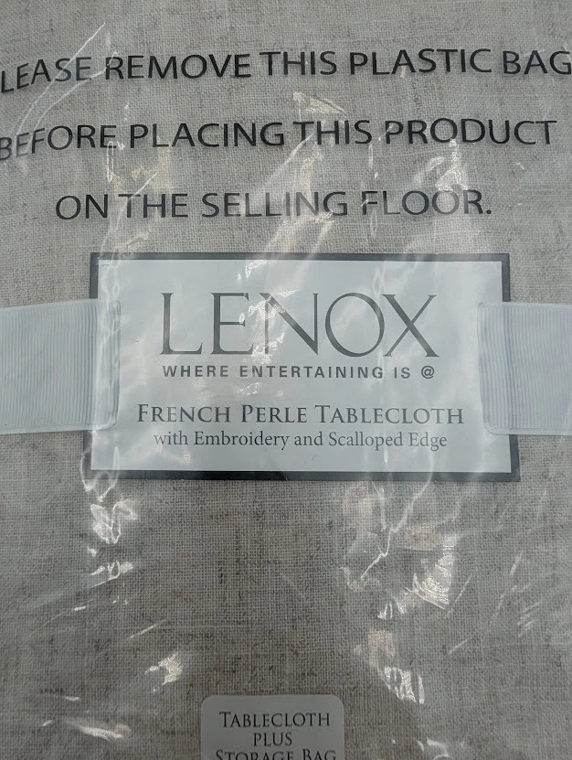 Lenox French Perle Linen Blend Tablecloth Off White 60 x 102 Embroidered Oblong - Image 2 of 4