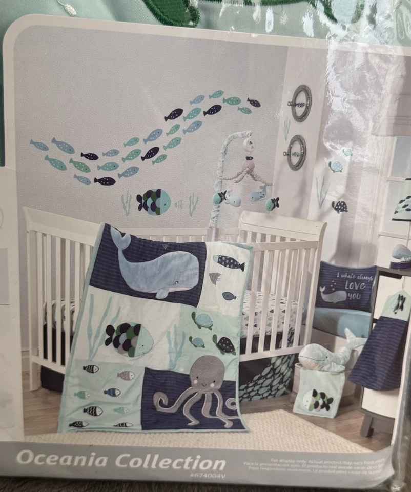 Corderos e hiedra tema océano - Juego de cuna de 4 piezas ballena/tortugas/pulpo/pez - Nuevo Foto 4 de 4
