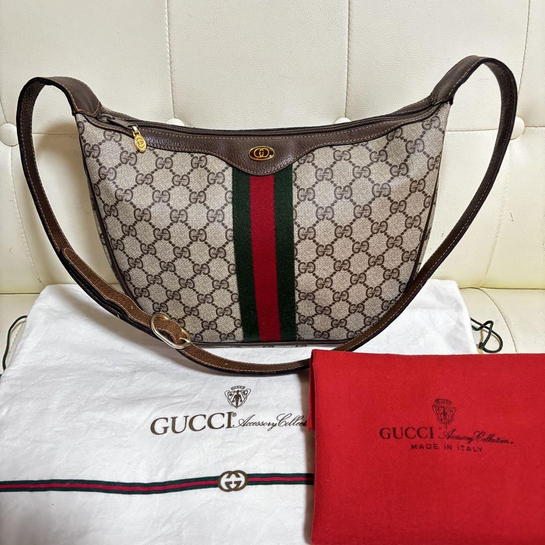 Gucci Old Sherry Line Red Leather Shoulder Bag Preowned Serial 680013840