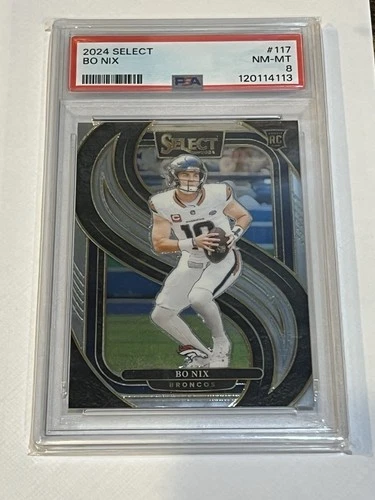 BO NIX #117 PREMIER LEVEL ROOKIE CARD 2024 PANINI SELECT BRONCOS RC PSA 8