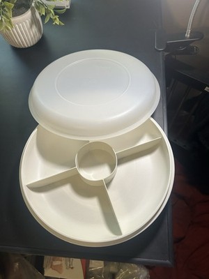Tupperware 10.5'' Diameter Serving Tray Fruit / Veggie Snack Dish w/ Lid #1708-5