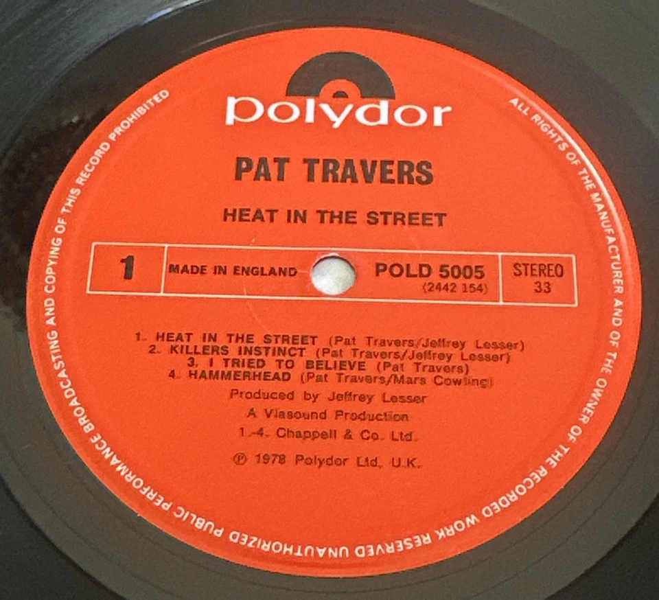 Pat Travers Band  Heat In The Street Vinyl Lp EX / VG+ Condition - Image 4 of 4