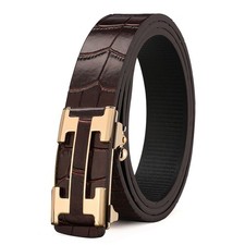 Men's Belt Leather Click Groove Belt Crocodile Designer Dress Casual H Word B...