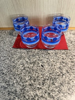 4 Vintage 1940/60er Jahre Saft oder Coctail Gläser Tupfen Streifen Muster Design