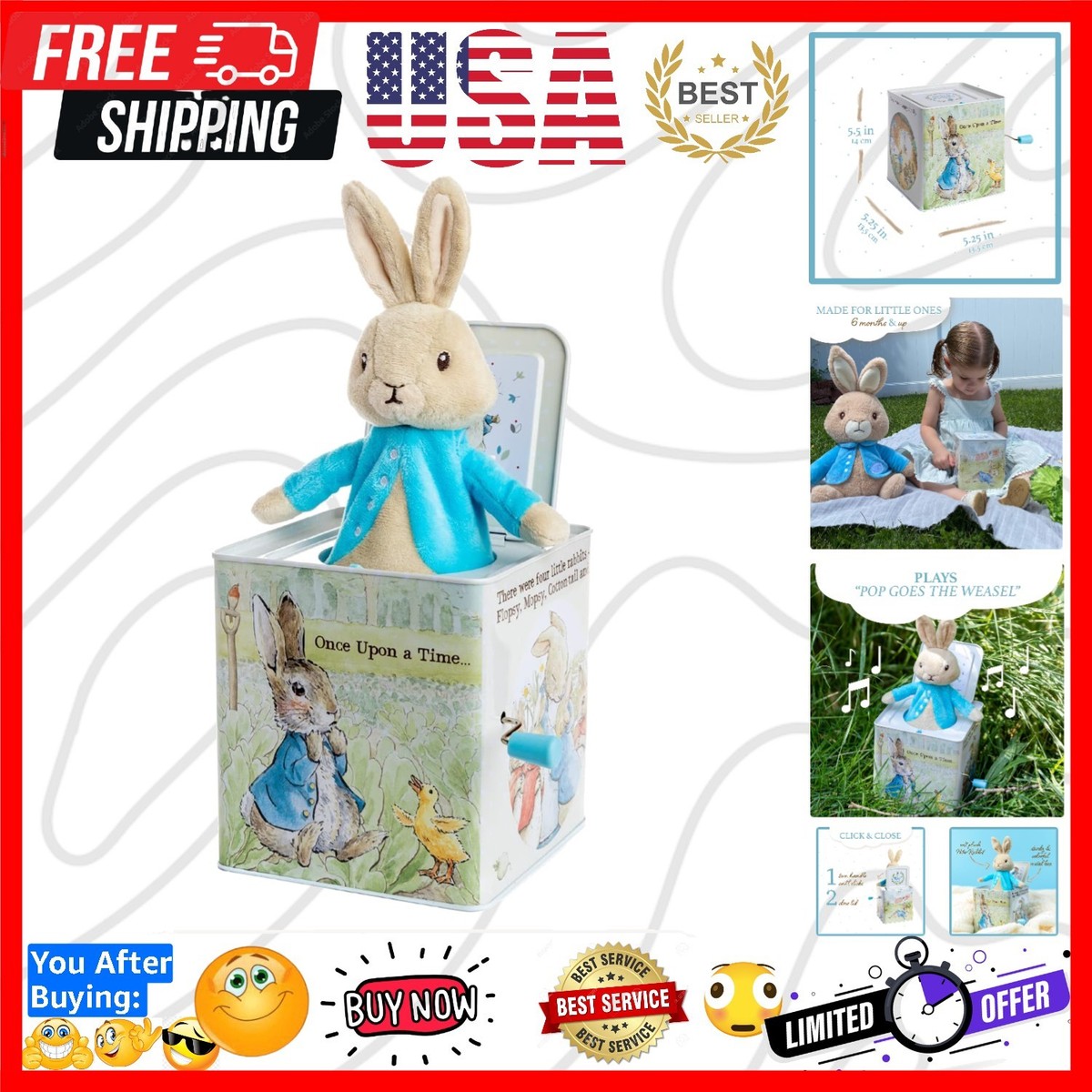 Beatrix Potter Peter Rabbit Jack-in-The-Box, Multi-colored