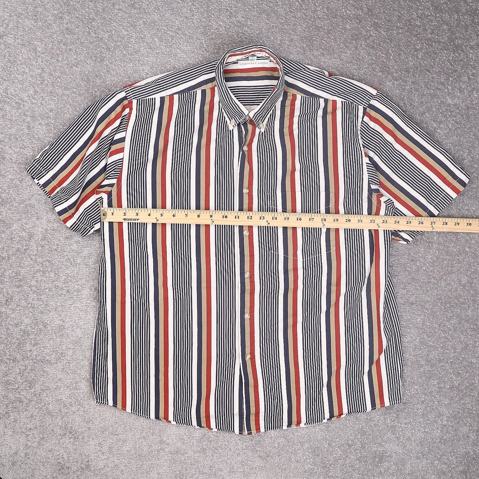 复古 Geoffrey Beene 条纹彩色大号多色短袖领衬衫 — 第 4/4 张图片