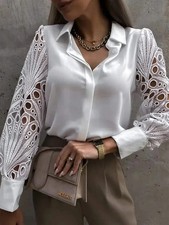 Women s Lace V-Neck Pullover Blouse Long Sleeve Casual Shirt, Regular Fit with T
