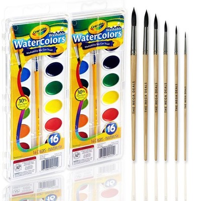 Watercolor Paint Set - 2 Packs of 16 Vivid Colors Watercolor Paint and 6 Pain...