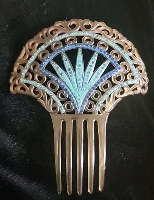 Vintage Celluloid Hair Comb Ornament with Blue Rhinestones  display picture 1
