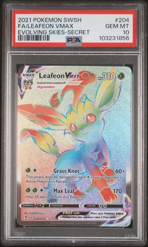 Pokemon Leafeon Vmax Evolving Skies 204/203 Secret Rare PSA 10 Gem Mint