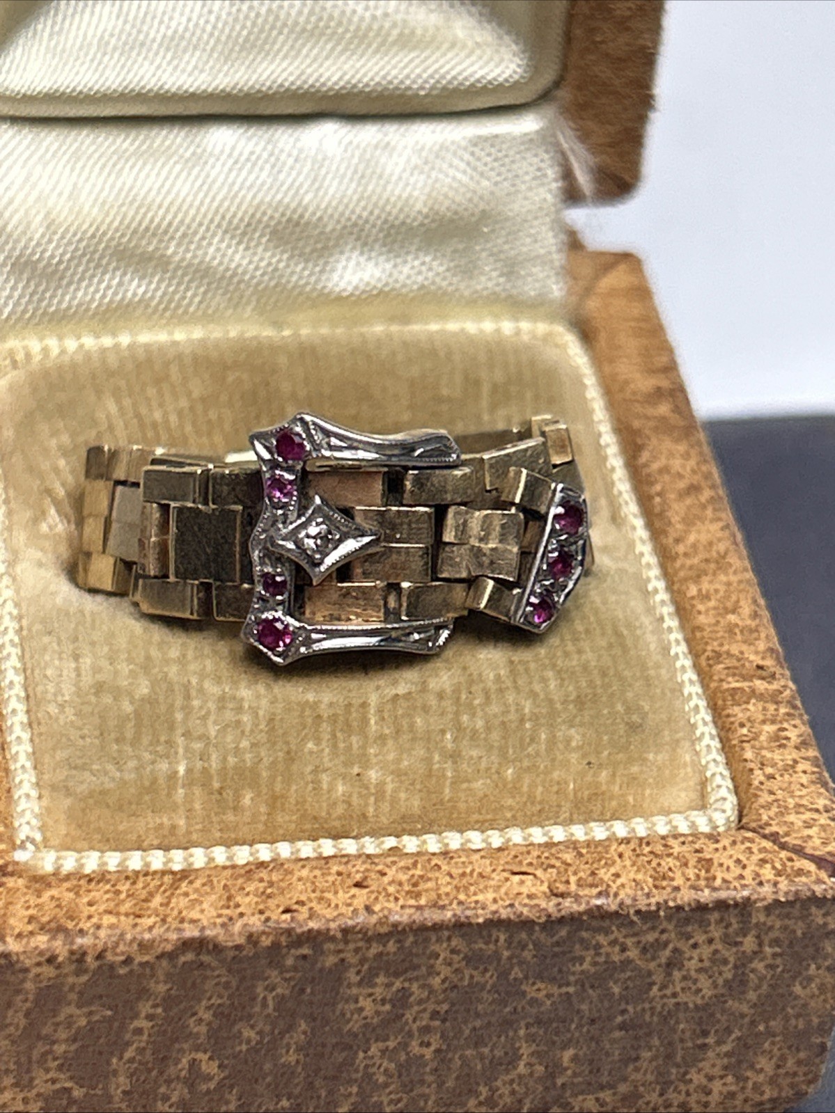 Retro 14k Solid Yellow & White Gold Ruby & Diamon… - image 6