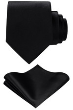 TIE G Solid Satin Color Formal Necktie and Pocket Square Sets in Gift Box Black