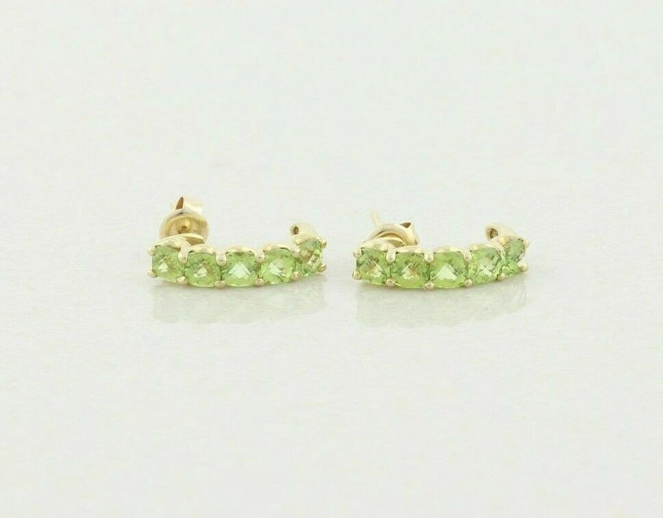 1.00 Carat Natural Green Peridot Half Hoop Earrings 14k Yellow Gold n946 - Image 3 of 4