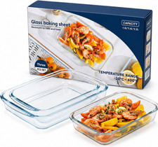 3PCS Glass Baking Tray Set Borosilicate Oven Dish Roasting Bakeware