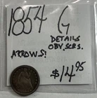 1854 Seated Liberty Silver Half Dime G! Details: Obv Scrs. “Arrows” ENN Coins