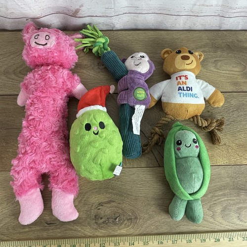 Lot Of 5 Assorted Squeaky Plush Dog Toys EUC