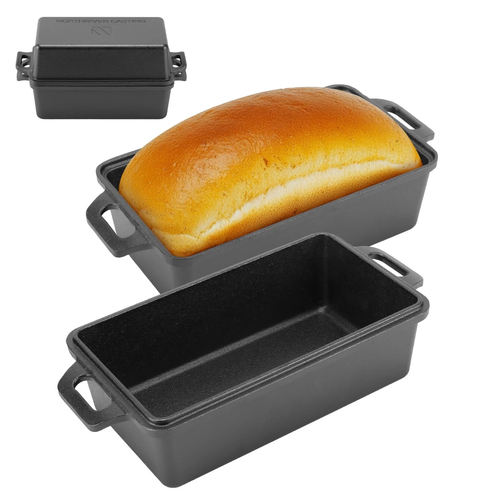 95 Inch Cast Iron Loaf Pan With Lid 2 Piece Set Bread Baking Meatloaf