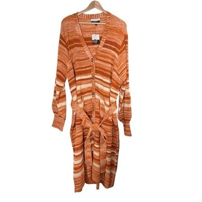 ELOQUII Elements NWT Cardigan Sweater Dress With Tie Size 26 / 28 Stripe  Orange | eBay