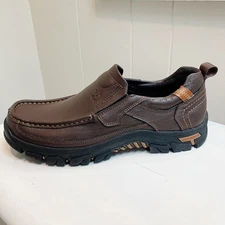 CAMEL CROWN Outdoor Walking Mens Leather Slip On Loafers SZ 10 Brown Comfort NEW